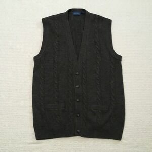 Vintage Towncraft Sweater Vest 90s Gray Knit Grunge Grandpa Cardigan Size 2XLT